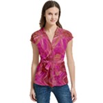  Tondo Wave I Women s Cap Sleeve Mandarin Collar Waist Tie Blouse