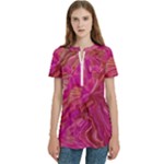  Tondo Wave I Women s Zip Front V-Neck Short Sleeve Casual Top Pocket Shirt