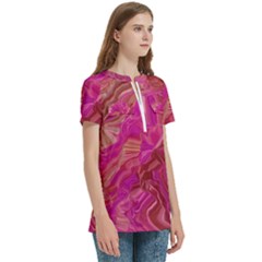 Women s Zip Front V-Neck Short Sleeve Casual Top Pocket Shirt 