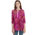  Tondo Wave I Women s Zip Front V-Neck 3/4 Sleeve Casual Top Pocket Shirt