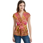 Acid green blend Women s Cap Sleeve Mandarin Collar Waist Tie Blouse