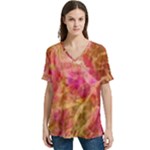 Acid green blend V-Neck Split Shoulder Casual T-Shirt