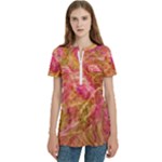 Acid green blend Women s Zip Front V-Neck Short Sleeve Casual Top Pocket Shirt