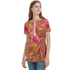 Women s Zip Front V-Neck Short Sleeve Casual Top Pocket Shirt 