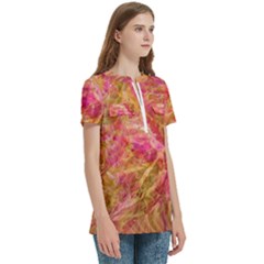 Women s Zip Front V-Neck Short Sleeve Casual Top Pocket Shirt 