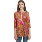 Acid green blend Women s Zip Front V-Neck 3/4 Sleeve Casual Top Pocket Shirt