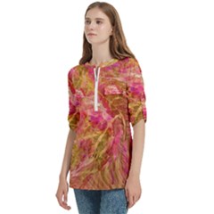 Women s Zip Front V-Neck 3/4 Sleeve Casual Top Pocket Shirt 