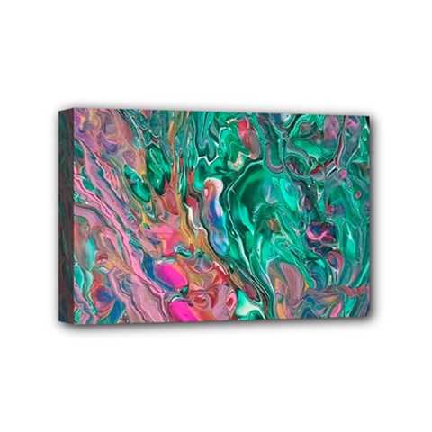 Green Pour Mini Canvas 6  x 4  (Stretched) from ArtsNow.com