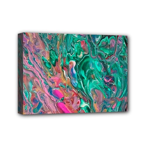 Green Pour Mini Canvas 7  x 5  (Stretched) from ArtsNow.com