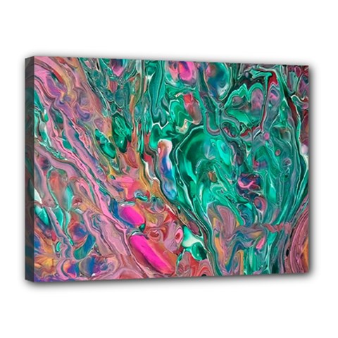 Green Pour Canvas 16  x 12  (Stretched) from ArtsNow.com