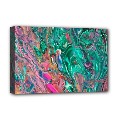 Green Pour Deluxe Canvas 18  x 12  (Stretched) from ArtsNow.com