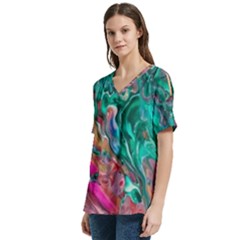 V-Neck Split Shoulder Casual T-Shirt 