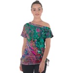 Green Pour Off Shoulder Tie-Up T-Shirt