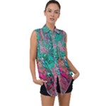 Green Pour Sleeveless Chiffon Button Shirt