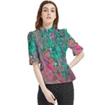 Green Pour Frill Neck Blouse