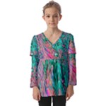 Green Pour Kids  V Neck Casual Top