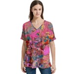 Collage  V-Neck Split Shoulder Casual T-Shirt