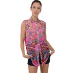 Collage  Sleeveless Chiffon Button Shirt