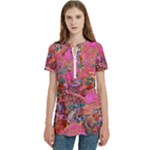 Collage  Women s Zip Front V-Neck Short Sleeve Casual Top Pocket Shirt