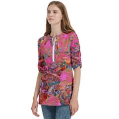 Women s Zip Front V-Neck 3/4 Sleeve Casual Top Pocket Shirt 