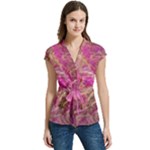 Pink blend Women s Cap Sleeve Mandarin Collar Waist Tie Blouse