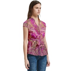 Women s Cap Sleeve Mandarin Collar Waist Tie Blouse 