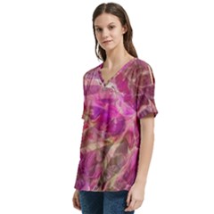 V-Neck Split Shoulder Casual T-Shirt 