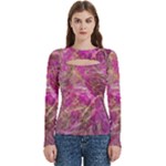 Pink blend Women s Cut Out Long Sleeve T-Shirt