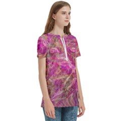 Women s Zip Front V-Neck Short Sleeve Casual Top Pocket Shirt 