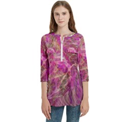 Women s Zip Front V-Neck 3/4 Sleeve Casual Top Pocket Shirt 