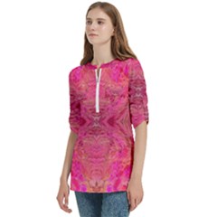 Women s Zip Front V-Neck 3/4 Sleeve Casual Top Pocket Shirt 