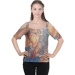 Blue flow Cutout Shoulder T-Shirt