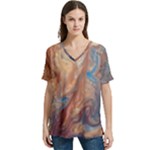 Blue flow V-Neck Split Shoulder Casual T-Shirt
