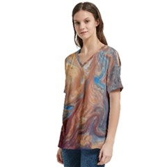 V-Neck Split Shoulder Casual T-Shirt 