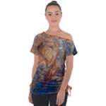Blue flow Off Shoulder Tie-Up T-Shirt