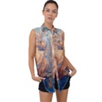 Blue flow Sleeveless Chiffon Button Shirt