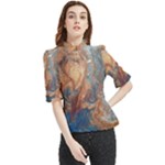 Blue flow Frill Neck Blouse