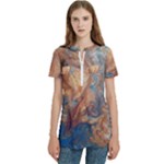 Blue flow Women s Zip Front V-Neck Short Sleeve Casual Top Pocket Shirt