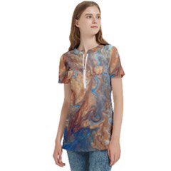 Women s Zip Front V-Neck Short Sleeve Casual Top Pocket Shirt 