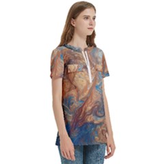 Women s Zip Front V-Neck Short Sleeve Casual Top Pocket Shirt 
