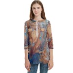 Blue flow Women s Zip Front V-Neck 3/4 Sleeve Casual Top Pocket Shirt