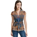Pour Repeats Women s Cap Sleeve Mandarin Collar Waist Tie Blouse
