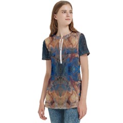 Women s Zip Front V-Neck Short Sleeve Casual Top Pocket Shirt 