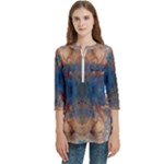 Pour Repeats Women s Zip Front V-Neck 3/4 Sleeve Casual Top Pocket Shirt