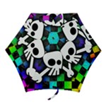 Checker Rainbow Skull Mini Folding Umbrella