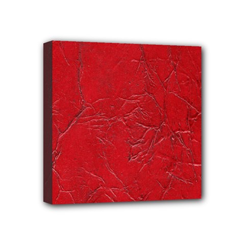 Leather Look & Skins Cracked Red Leather Mini Canvas 4  x 4  (Stretched) from ArtsNow.com