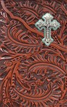 Worked leather with metal crass inlay