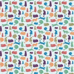 blue colorful cats silhouettes pattern