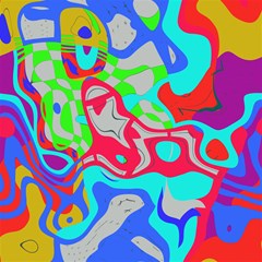 colorful distorted shapes on grey background
