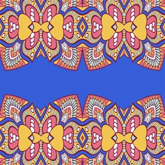 yellow red shapes on blue background